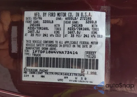 1997 Ford F-150 Lariat/Standard/Xl/Xlt from USA, damaged, VIN 1FTDF18W4VNA73414